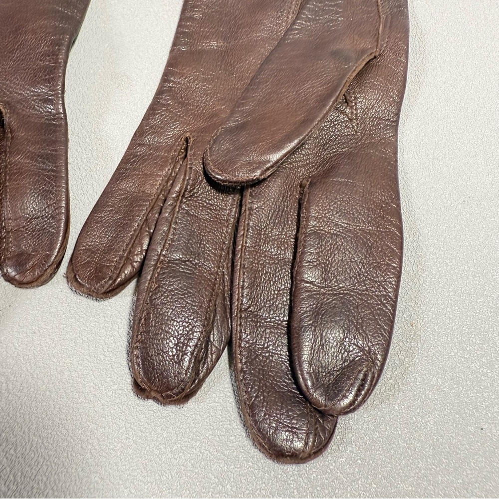 Vintage Brown Leather Long Gloves NWOT - Picture 6 of 8